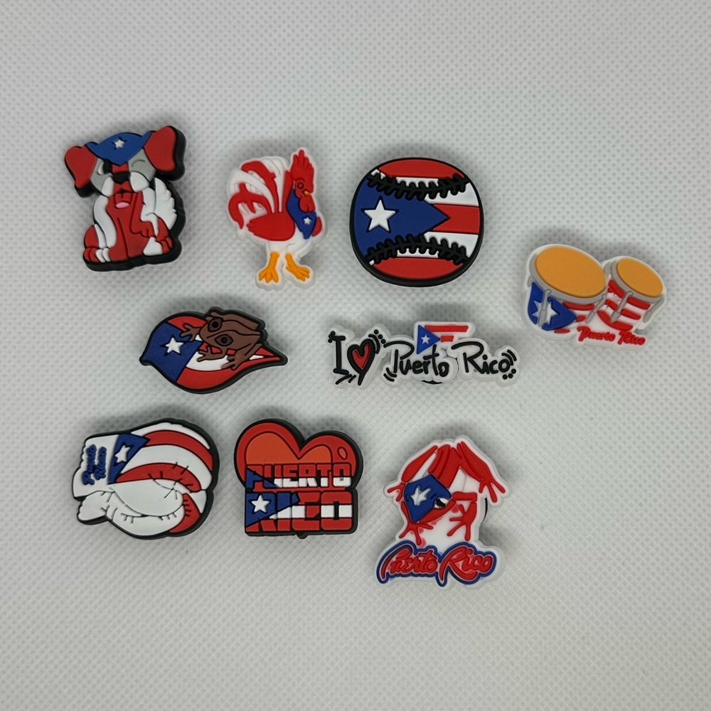 Puerto Rico Boricua Latino Shoe Charms – Cultural Theme –Set #2–9-Piece Set–NWOT